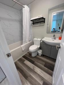 a bathroom with a toilet and a sink at Le Centre-Ville in Rouyn-Noranda