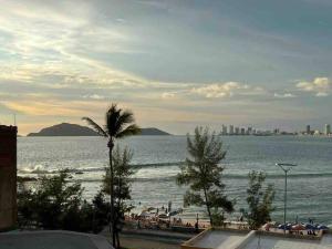 マサトランにあるDepa Hermoso a 30 metros de la Playaのヤシの木と海の景色を望む