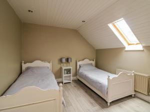 2 łóżka w sypialni z oknem dachowym w obiekcie Coach House w mieście Portlaoise