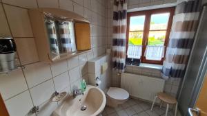 a bathroom with a sink and a toilet and a window at Gästehaus Gertraud in Neualbenreuth