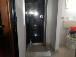 a shower stall in a bathroom with a toilet at B&B Domo De Pedra in Tottubella