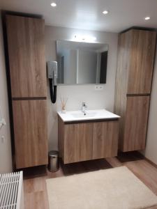 bagno con lavandino e specchio di Holiday Home Mooi-Gemmenich a Plombières