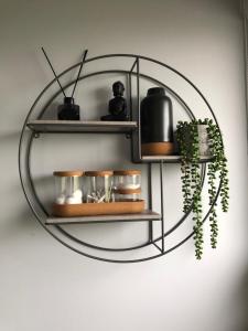 a metal ring shelf with a plant on a wall at Aurora in Ose