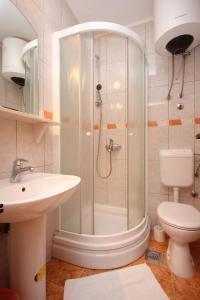 ein Bad mit einer Dusche, einem Waschbecken und einem WC in der Unterkunft Apartments with a parking space Mlini, Dubrovnik - 8542 in Mlini