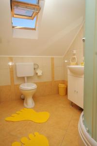 een badkamer met een toilet, een wastafel en een dakraam bij Rooms with a parking space Trsteno, Dubrovnik - 8595 in Trsteno