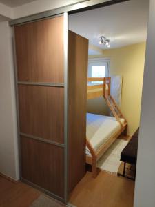 een slaapkamer met een stapelbed en een kast bij Apartman Anka in Divčibare