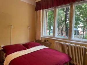 a bedroom with a bed and a window at Home in the Heart in Budapest