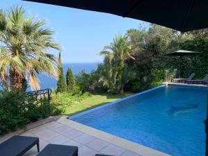 サン・ラファエルにあるLuxurious Villa in Saint-RaphaÃ«l with Poolの海の景色を望むスイミングプール