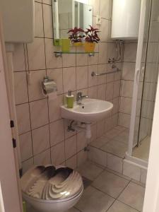 a bathroom with a toilet and a sink at Seaside holiday house Vis - 8902 in Vis