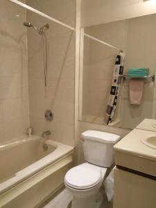 a bathroom with a toilet and a tub and a sink at Lakeview private suite with kitchen-Twin or king in Tottenham +32 photos