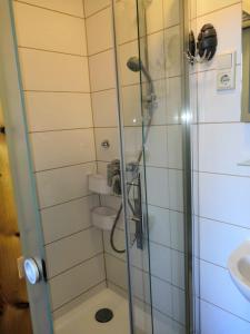 a bathroom with a shower with a toilet and a sink at Haus Fessel - Zeterklippe in Elend