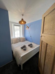 a bedroom with a bed with a blue wall at Casa Cozy in Torquay