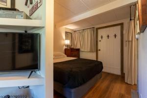 Schlafzimmer mit einem Bett und einem Flachbild-TV in der Unterkunft Brettelberg Slopeside Condos F7 in Carbondale
