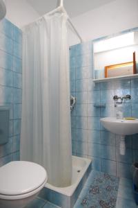 een badkamer met toilet, wastafel en douche bij Apartments with a parking space Komiza, Vis - 8866 in Komiža