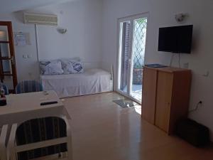 ein Wohnzimmer mit einem TV und einem Sofa in der Unterkunft Apartments with a parking space Zavala, Hvar - 8912 in Zavala