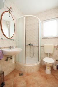 a bathroom with a shower and a toilet and a sink at Apartments with a parking space Brgujac, Vis - 8919 in Rukavac