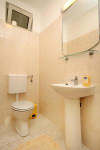 a bathroom with a toilet and a sink and a mirror at Apartments by the sea Brna - Vinacac, Korcula - 9152 in Smokvica