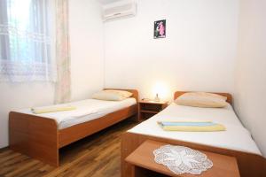 two twin beds in a small room with a window at Rooms with a parking space Zaton Mali (Dubrovnik) - 9114 in Zaton +12 photos
