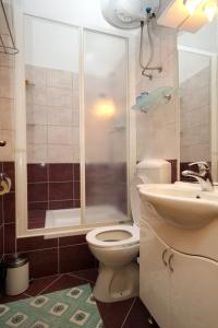 a bathroom with a toilet and a shower and a sink at Triple Room Zaton Mali 8997d in Zaton