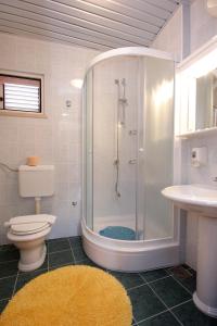 a bathroom with a shower and a toilet and a sink at Apartments with WiFi Dubrovnik - 8975 in Dubrovnik