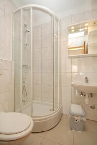 a bathroom with a shower and a toilet and a sink at Seaside apartments with a swimming pool Zavalatica, Korcula - 9151 in Zavalatica