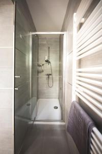 a bathroom with a shower with a bath tub at Zagreb Central Park Apartment with free parking in Zagreb