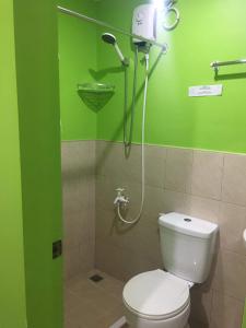 a green bathroom with a toilet and a shower at Twin AP Homes in Boracay