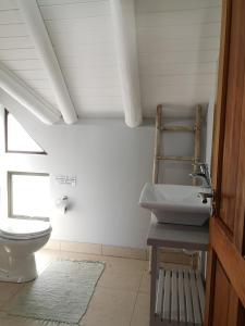 a bathroom with a sink and a toilet at St Francis Bay House On The Canal in St Francis Bay