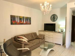 sala de estar con sofá y TV en Paradise Apartment Malcesine en Malcesine