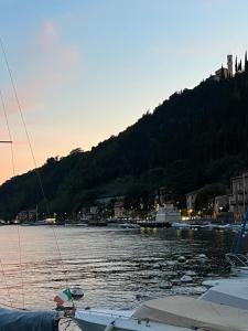 grupa łodzi zacumowanych w wodzie w obiekcie CASA LINDNER Villa Rustico Ferienhaus 400m zum Gardasee 13Schlafplätze w mieście Toscolano Maderno