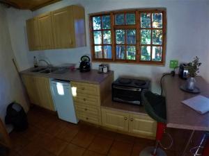 een kleine keuken met een wastafel en een koelkast bij Gryffin Cottage at Hogwarts Forest in Hogsback