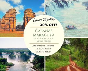 a collage of photos of a waterfall and a boat in the water at Cabaña Maracuya in Jardín América