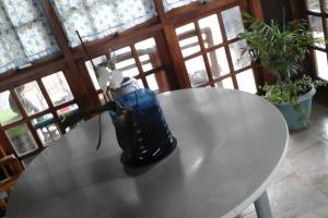 einen Tisch mit einer Vase auf dem Tisch in der Unterkunft Chalet Rural Marian in Santa Maria de Guia de Gran Canaria