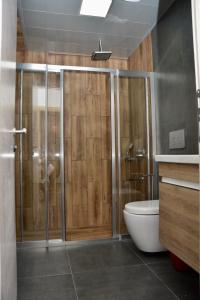 ein Bad mit einer Dusche und einem WC in der Unterkunft My Sun Hotel in Izmir