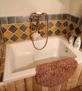 a bath tub with a rug in a bathroom at Suite Provençale in Saignon