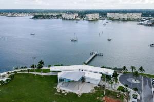an aerial view of a body of water with a building at Dockside Destiny in St Pete Beach