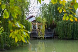 a house sitting on the side of a river at Perricoota Vines Retreat in Moama