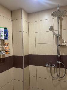 a bathroom with a shower with a shower head at Pro arte in Kladovo