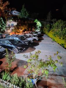 a row of cars parked in a parking lot at night at Cottages @ Village in Nainital