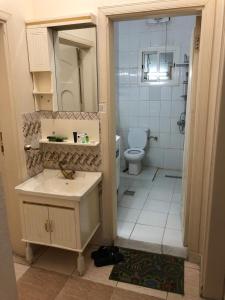 La salle de bains est pourvue d'un lavabo et de toilettes. dans l'établissement بيت المصيف, à Taif