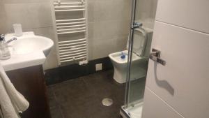 a bathroom with a toilet and a sink and a shower at La cabaña de Seña in Laredo +30 photos