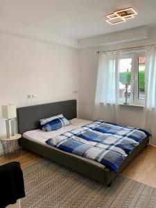 a bedroom with a bed and a window at Ferienwohnung mit Terrasse und Sauna in Ortenberg