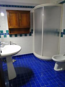 瓦爾迪安諾蒙托波利的住宿－Borgo Creativo-A casa di Anna-Appartamento Mosaico.，一间带水槽、淋浴和卫生间的浴室