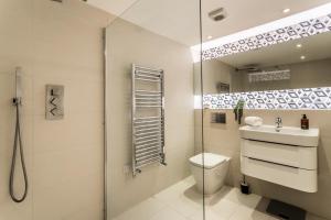 a bathroom with a shower and a toilet and a sink at Borough Market 2-Bed Apartments in London