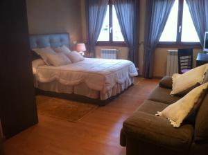 1 dormitorio con 1 cama y 1 sofá en Airiños Aires, en Santiago de Compostela