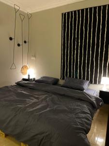 a large bed in a bedroom with two lamps at Entire apartment in Al Ahsa