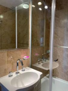 a bathroom with a sink and a shower at Depto moderno y luminoso La Plata zona céntrica in La Plata
