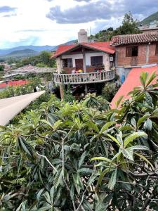 una casa en medio de un campo de plantas en Casa Taller zapoteca Huella Carmín en Teotitlán del Valle