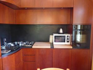 eine Küche mit einer Mikrowelle auf einer Theke in der Unterkunft Apartment Lido in Gozzano
