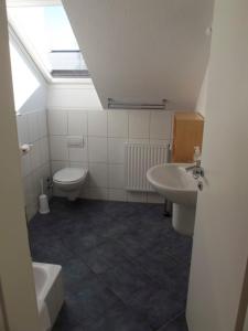 a bathroom with a toilet and a sink at "Ferienhaus Vadersdorf" Wohnung 1 in Vadersdorf